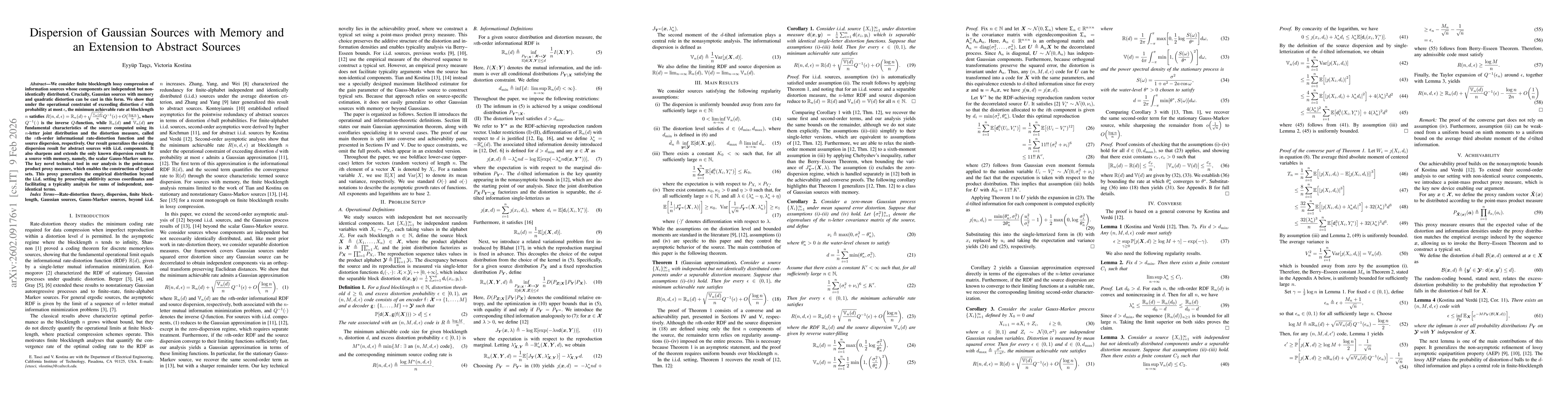 Thumbnail for Dispersion of Gaussian Sources with Memory and an Extension to Abstract Sources