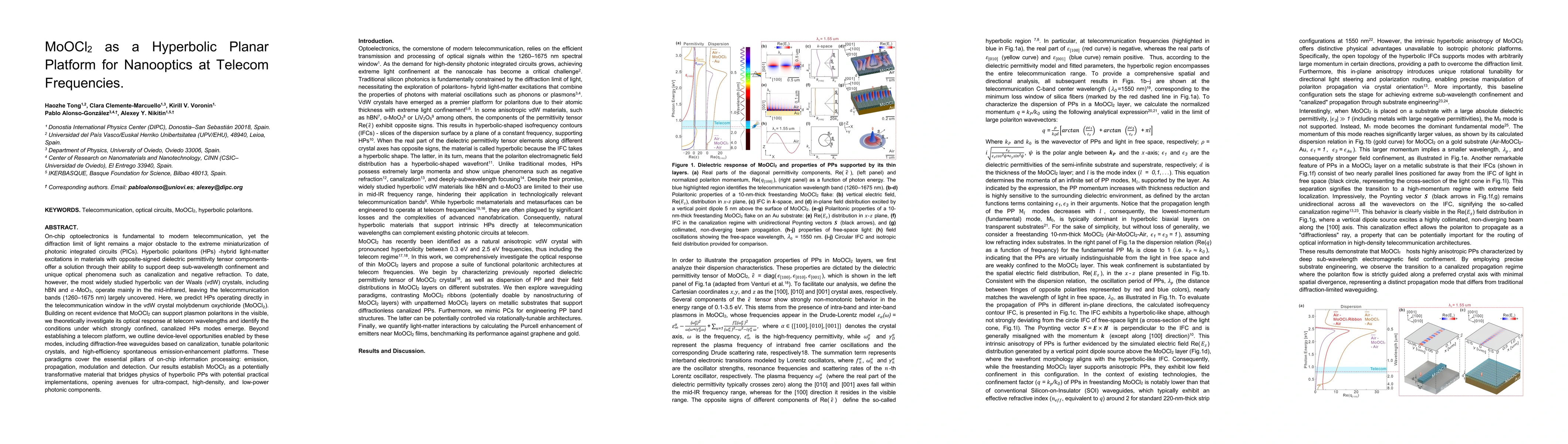 Thumbnail for MoOCl$_2$ as a Hyperbolic Planar Platform for Nanooptics at Telecom Frequencies