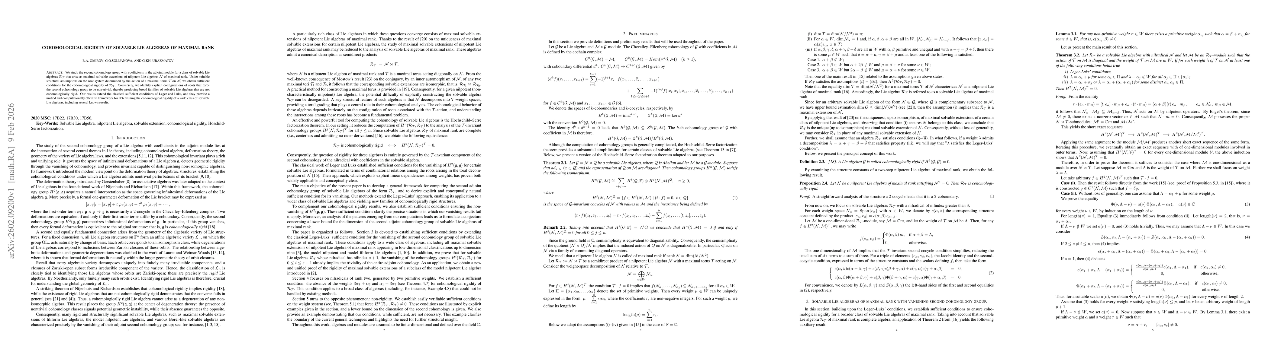 Thumbnail for Cohomological rigidity of solvable Lie algebras of maximal ran