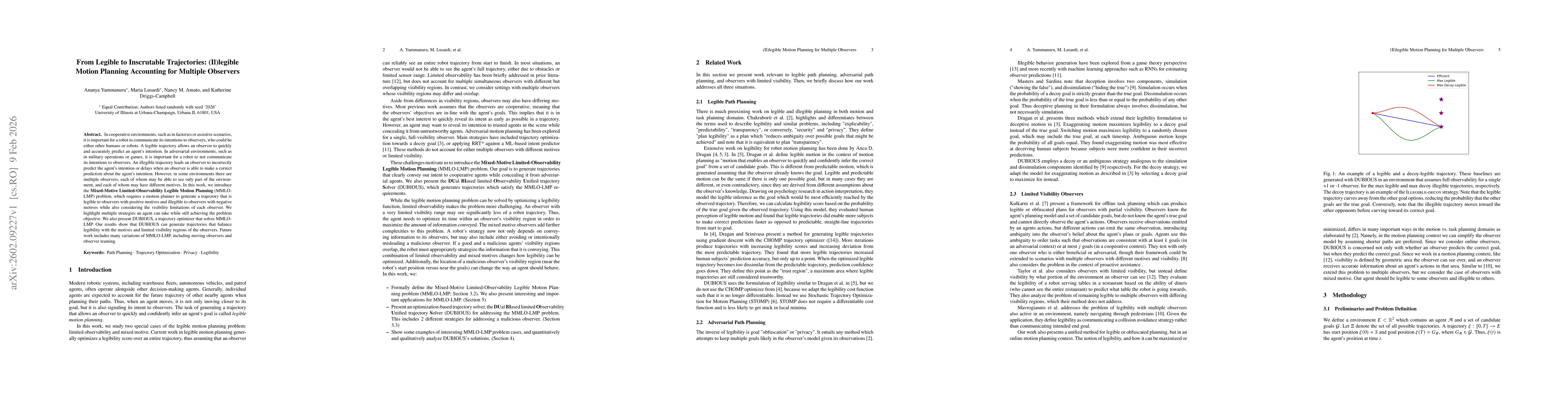 Thumbnail for From Legible to Inscrutable Trajectories: (Il)legible Motion Planning Accounting for Multiple Observers