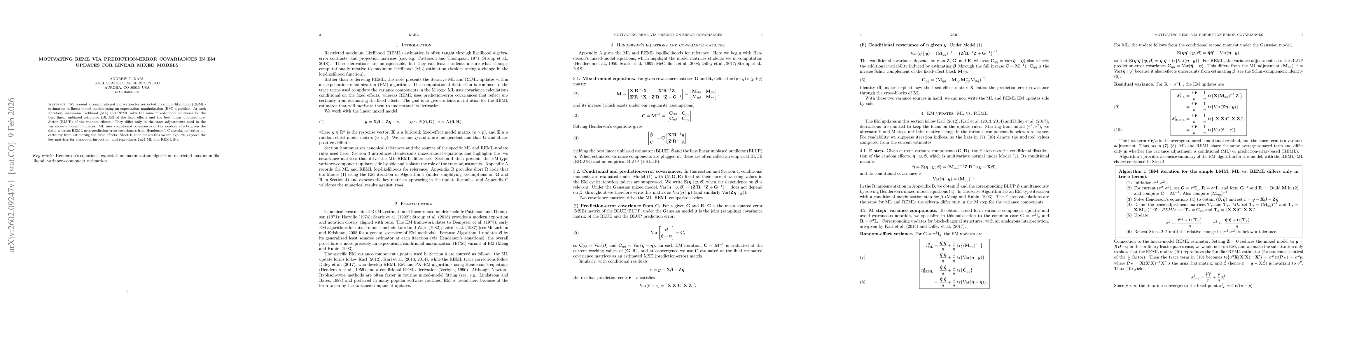Thumbnail for Motivating REML via Prediction-Error Covariances in EM Updates for Linear Mixed Models