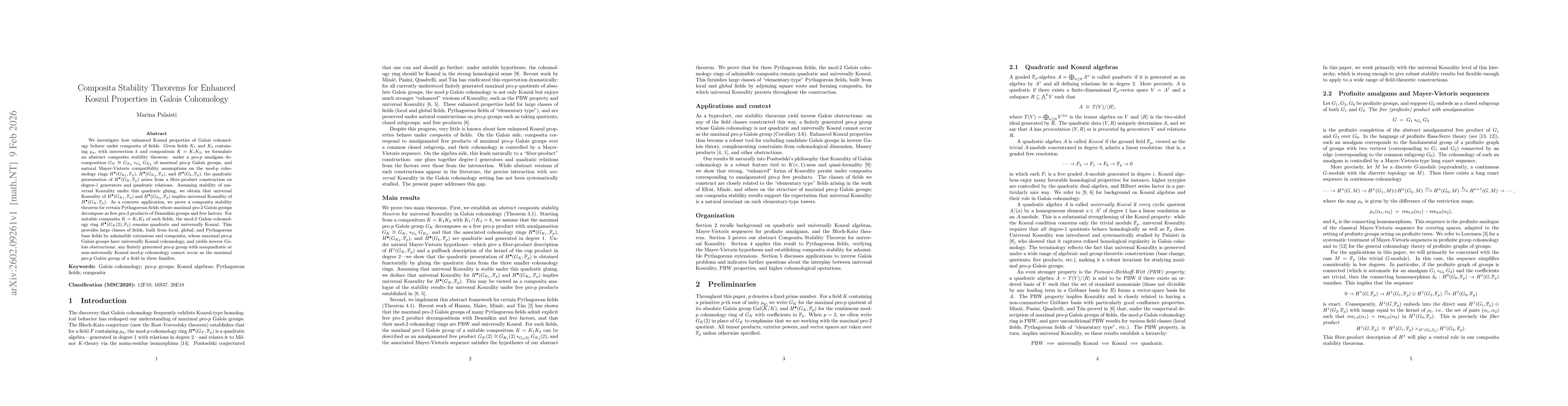 Thumbnail for Composita Stability Theorems for Enhanced Koszul Properties in Galois Cohomology