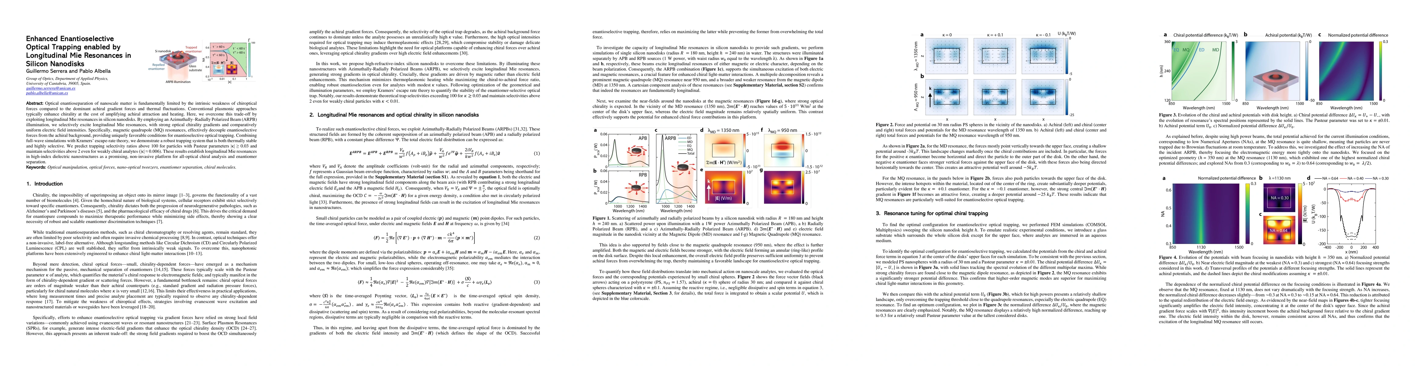 Thumbnail for Enhanced Enantioselective Optical Trapping enabled by Longitudinal Mie Resonances in Silicon Nanodisks