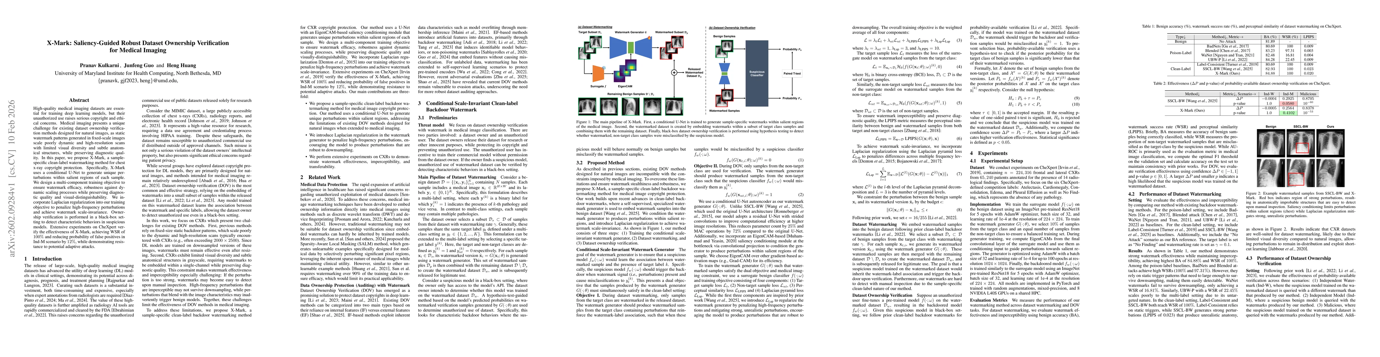 Thumbnail for X-Mark: Saliency-Guided Robust Dataset Ownership Verification for Medical Imaging