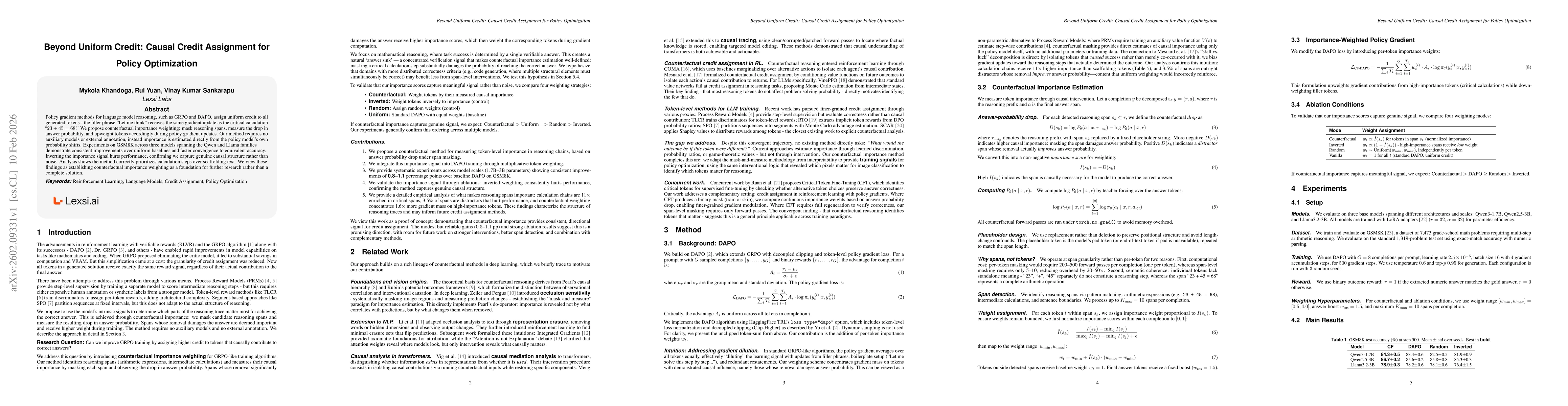 Thumbnail for Beyond Uniform Credit: Causal Credit Assignment for Policy Optimization