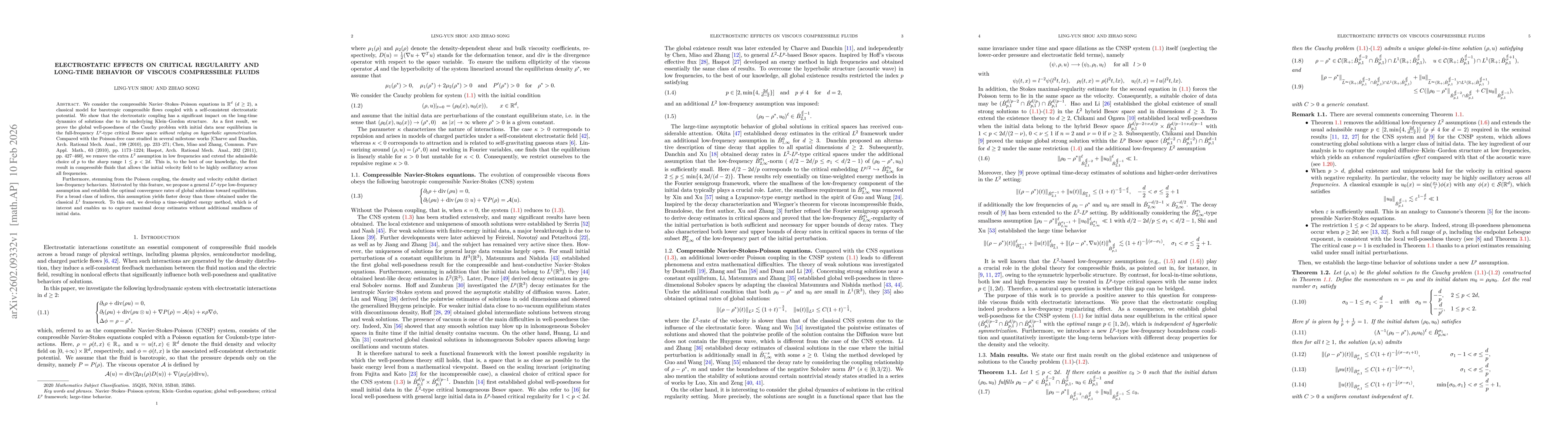 Thumbnail for Electrostatic effects on critical regularity and long-time behavior of viscous compressible fluids