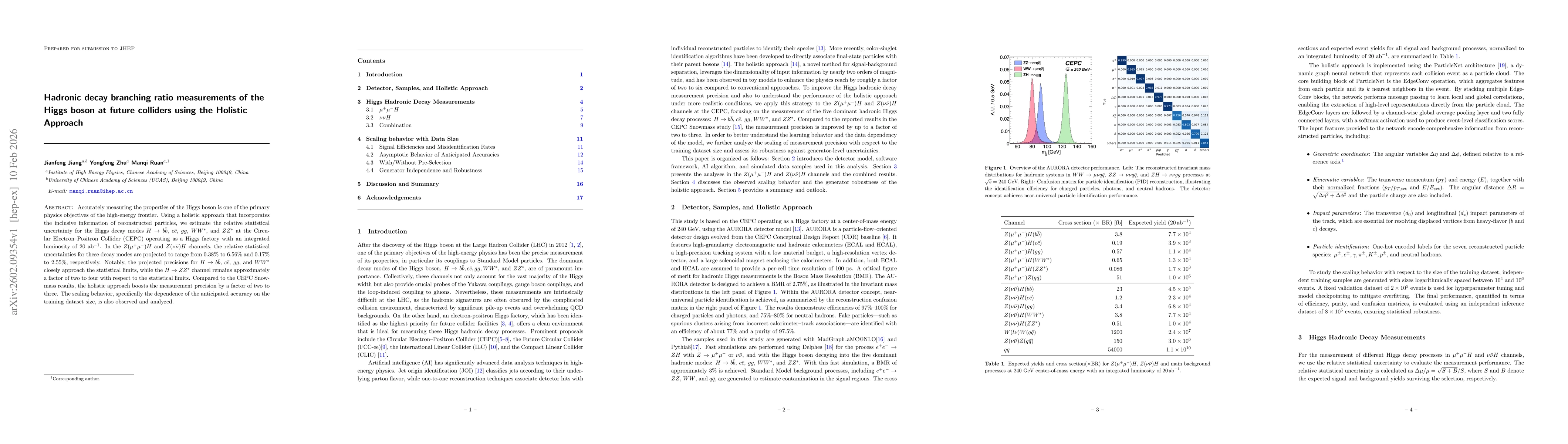 Thumbnail for Hadronic decay branching ratio measurements of the Higgs boson at future colliders using the Holistic Approach