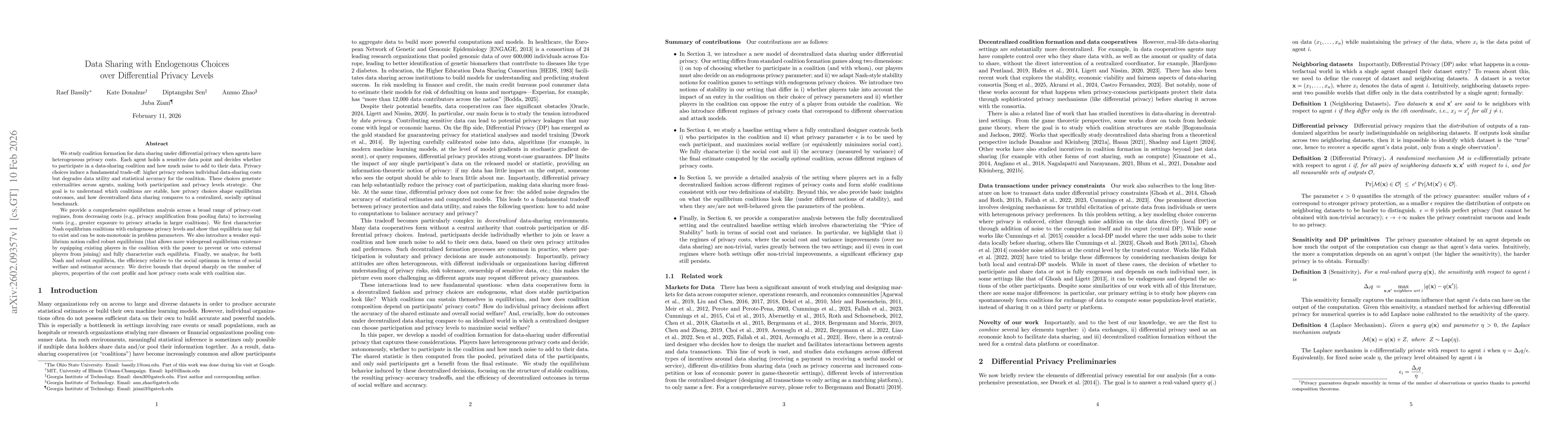 Thumbnail for Data Sharing with Endogenous Choices over Differential Privacy Levels