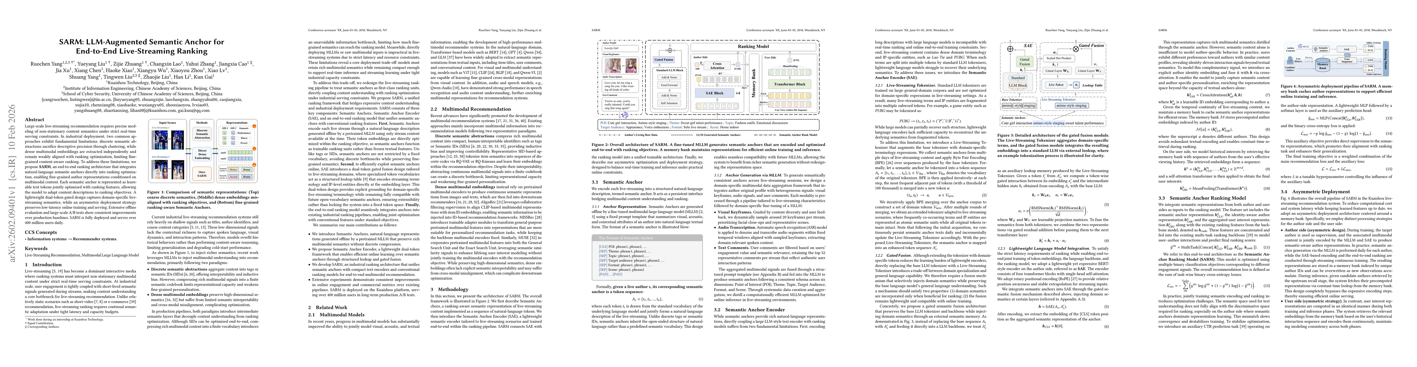 Thumbnail for SARM: LLM-Augmented Semantic Anchor for End-to-End Live-Streaming Ranking