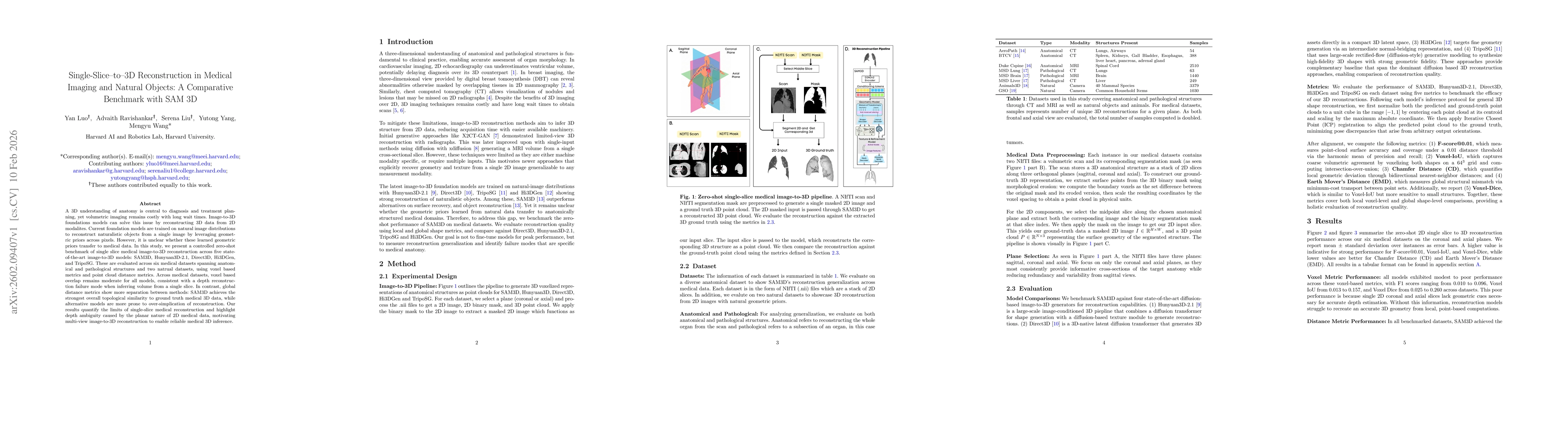 Thumbnail for Single-Slice-to-3D Reconstruction in Medical Imaging and Natural Objects: A Comparative Benchmark with SAM 3D