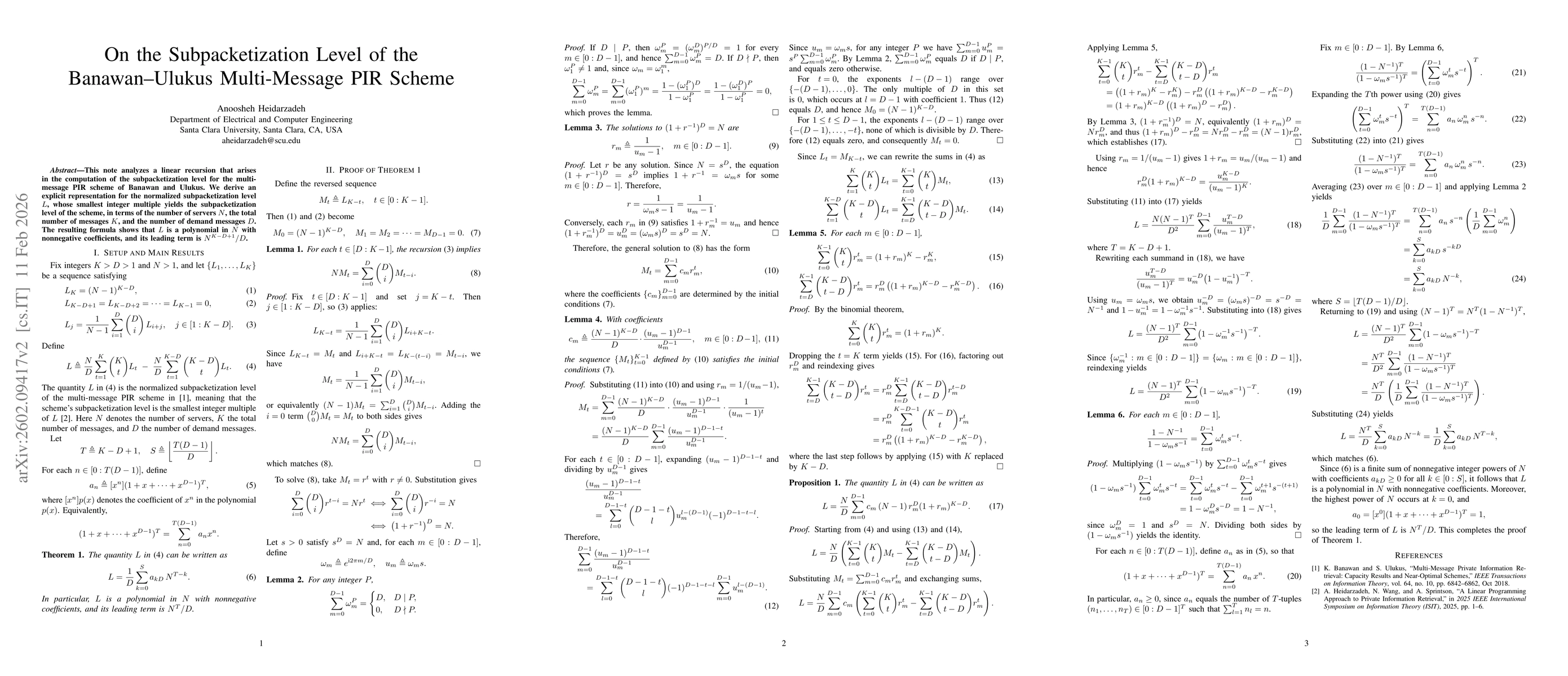 Thumbnail for On the Subpacketization Level of the Banawan-Ulukus Multi-Message PIR Scheme