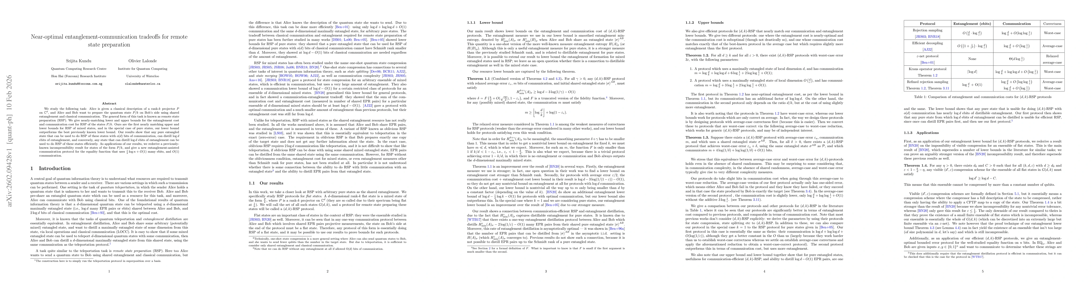 Thumbnail for Near-optimal entanglement-communication tradeoffs for remote state preparation