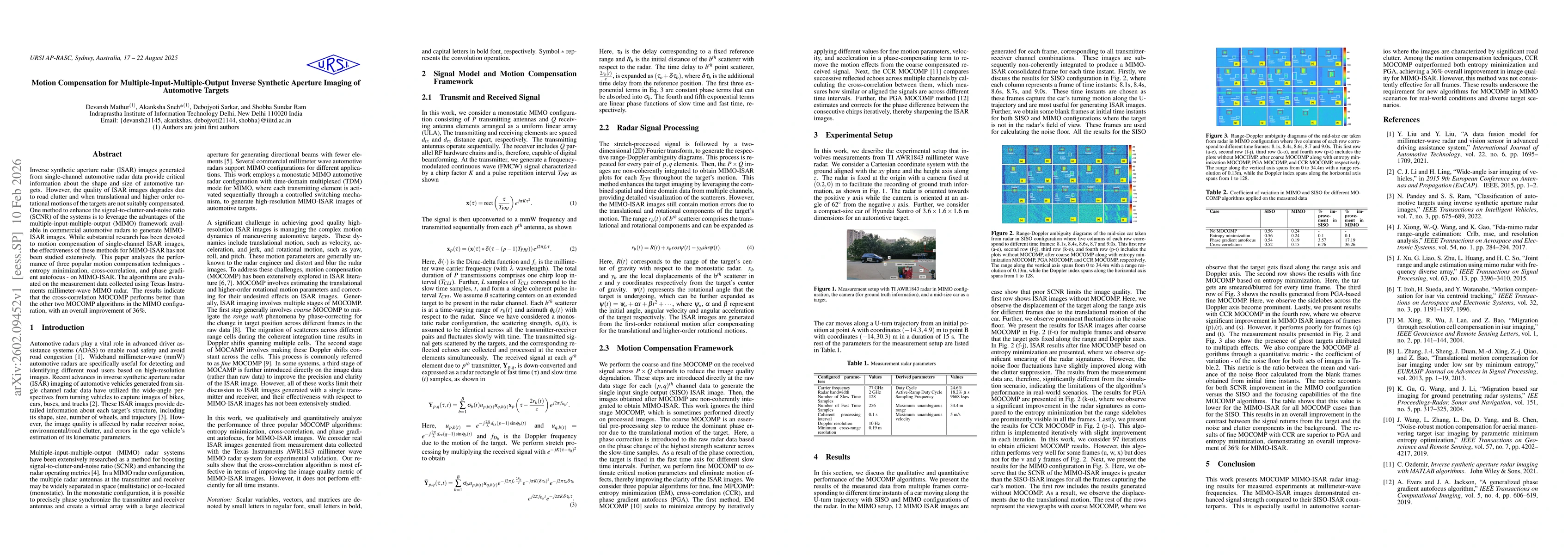 Thumbnail for Motion Compensation for Multiple-Input-Multiple-Output Inverse Synthetic Aperture Imaging of Automotive Targets