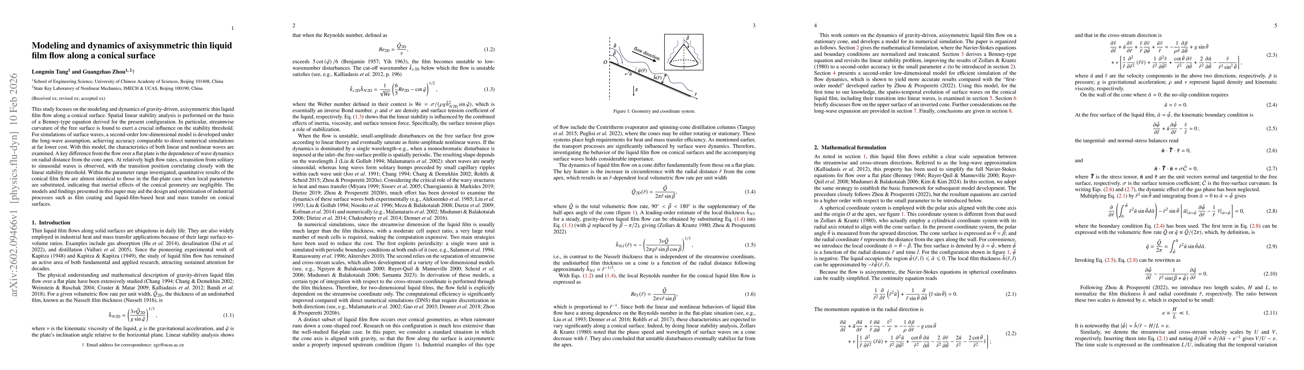 Thumbnail for Modeling and dynamics of axisymmetric thin liquid film flow along a conical surface