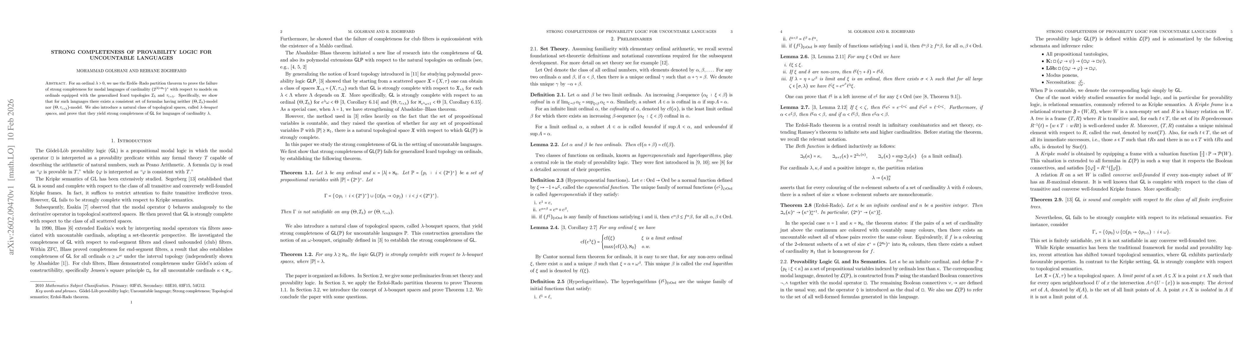 Thumbnail for Strong Completeness of Provability Logic for Uncountable Languages