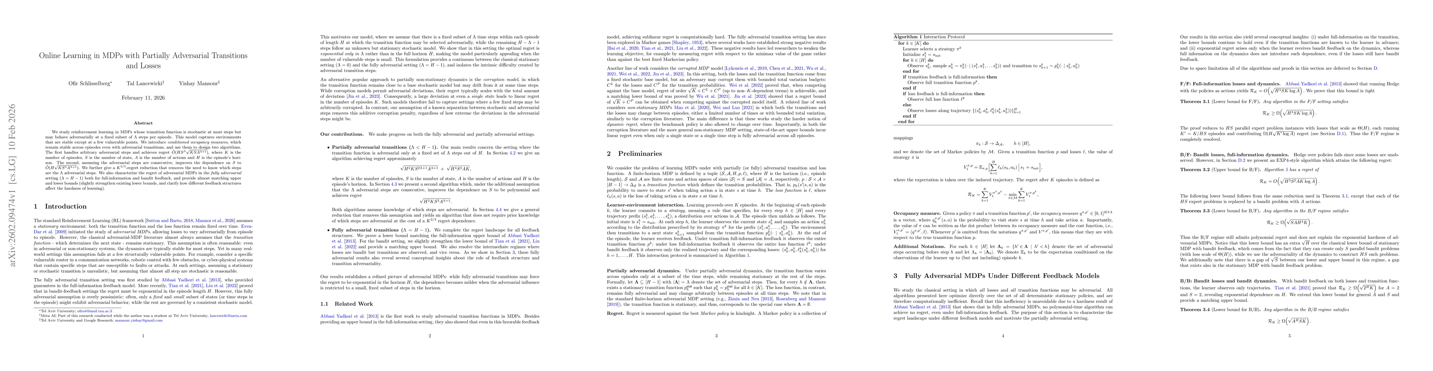 Thumbnail for Online Learning in MDPs with Partially Adversarial Transitions and Losses