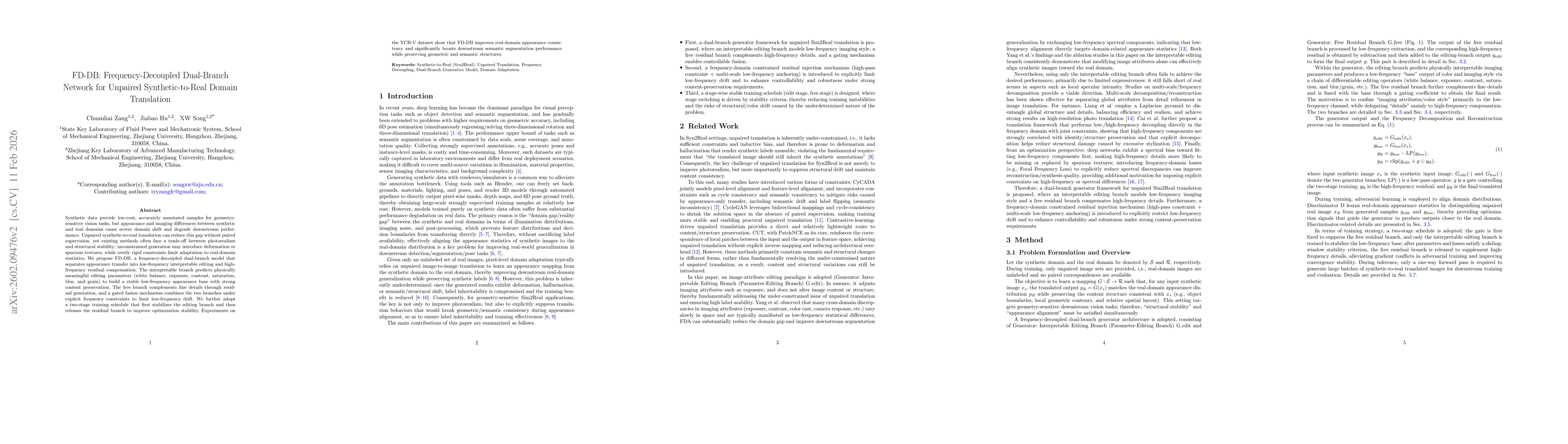 Thumbnail for FD-DB: Frequency-Decoupled Dual-Branch Network for Unpaired Synthetic-to-Real Domain Translation