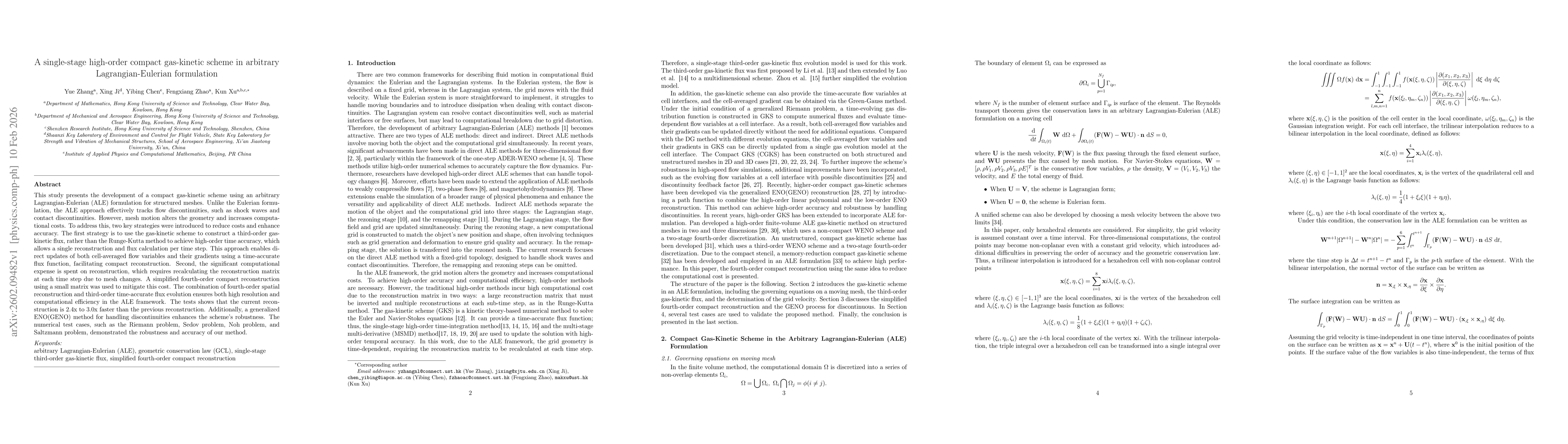 Thumbnail for A single-stage high-order compact gas-kinetic scheme in arbitrary Lagrangian-Eulerian formulation