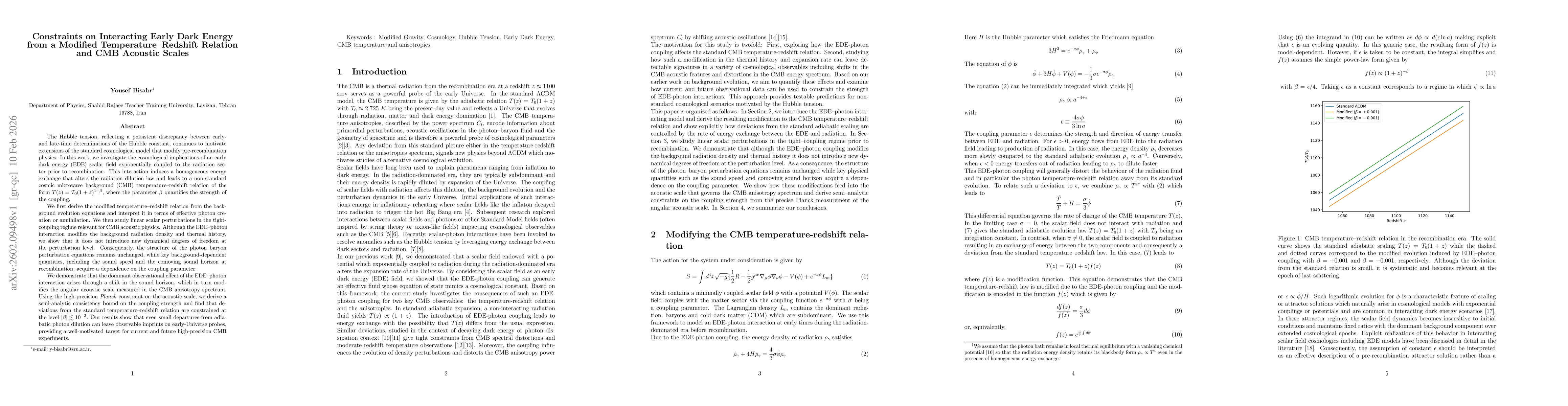 Thumbnail for Constraints on Interacting Early Dark Energy from a Modified Temperature-Redshift Relation and CMB Acoustic Scales
