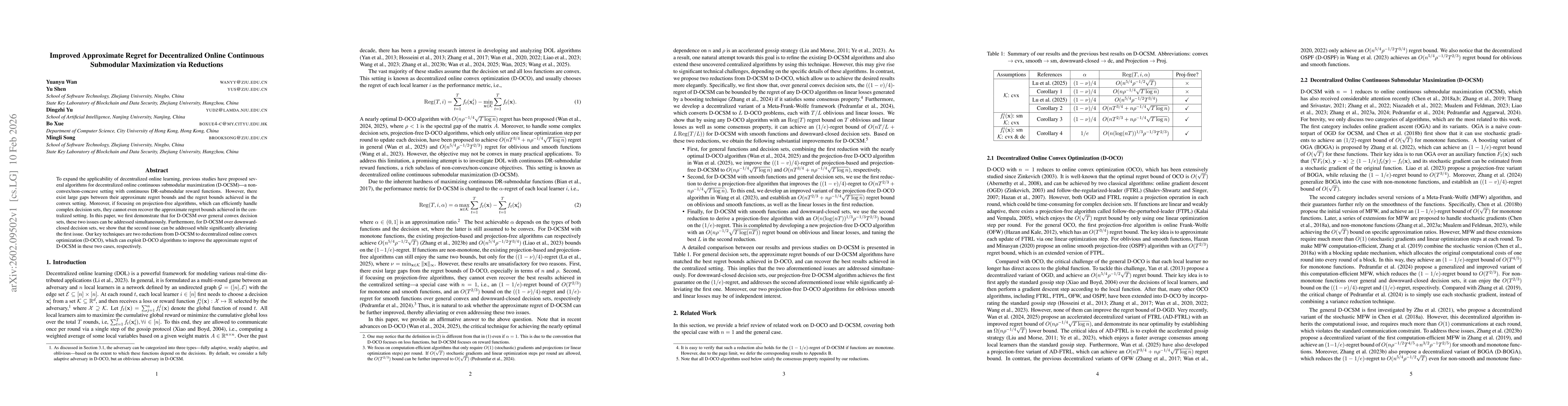 Thumbnail for Improved Approximate Regret for Decentralized Online Continuous Submodular Maximization via Reductions