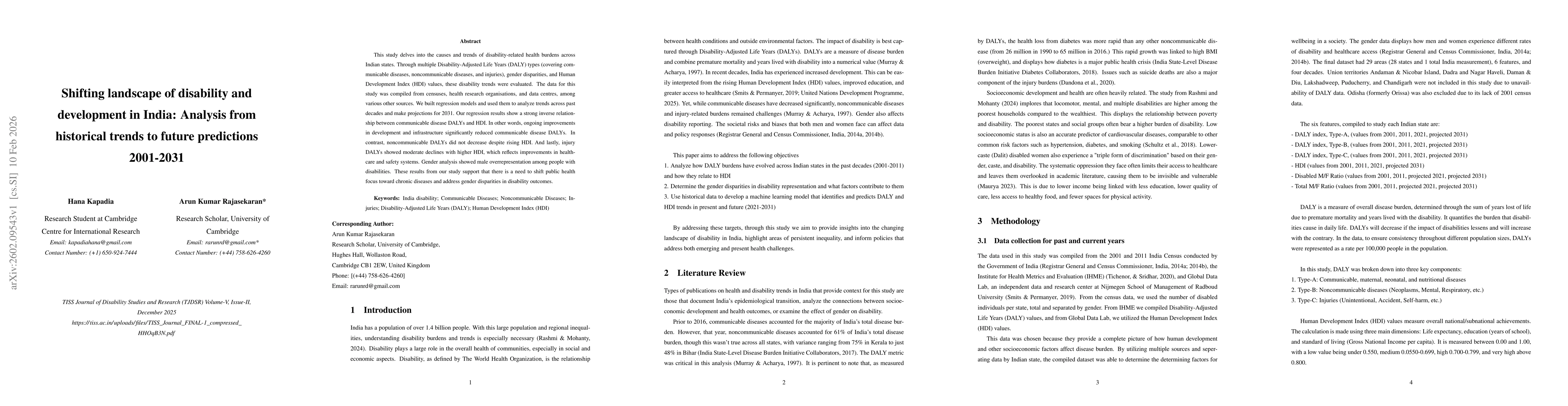 Thumbnail for Shifting landscape of disability and development in India: Analysis from historical trends to future predictions 2001-2031