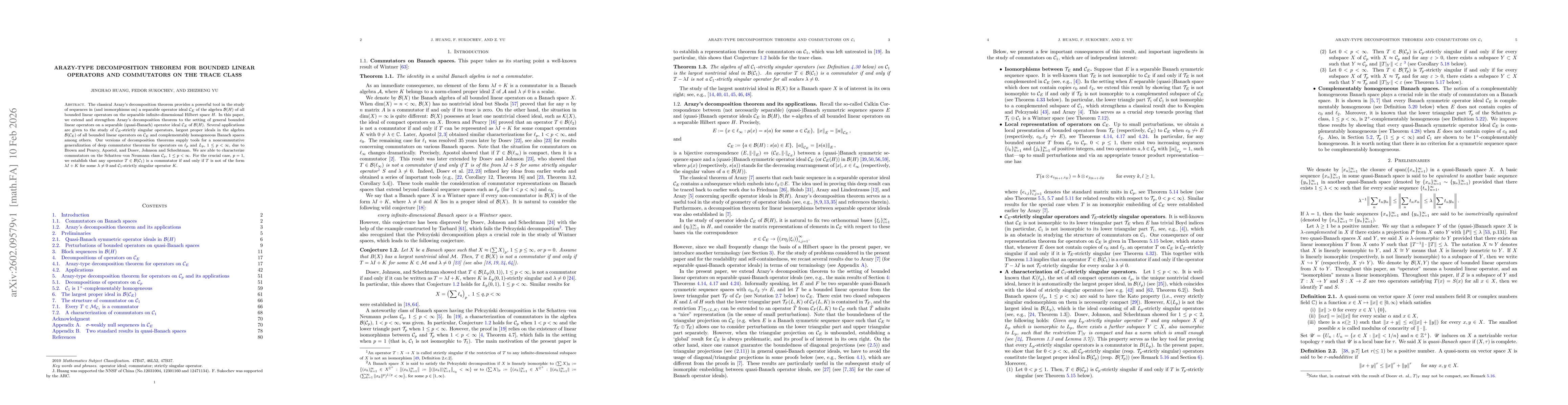 Thumbnail for Arazy-type decomposition theorem for bounded linear operators and commutators on the trace class