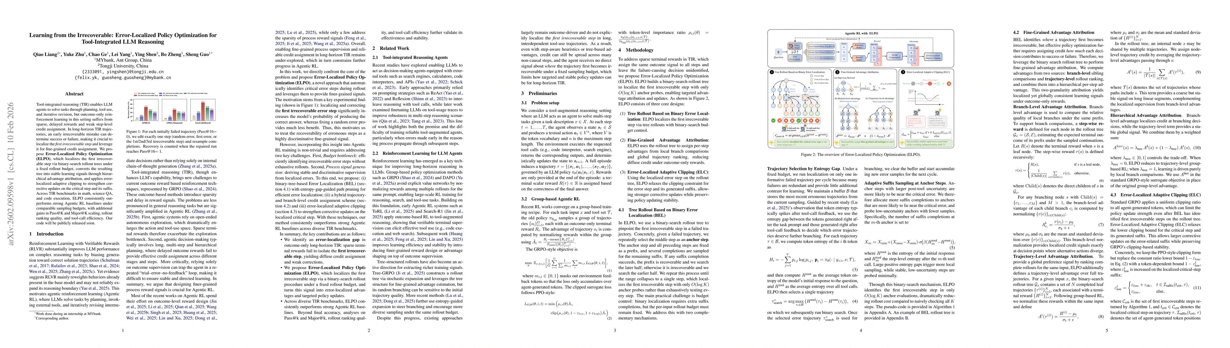 Thumbnail for Learning from the Irrecoverable: Error-Localized Policy Optimization for Tool-Integrated LLM Reasoning