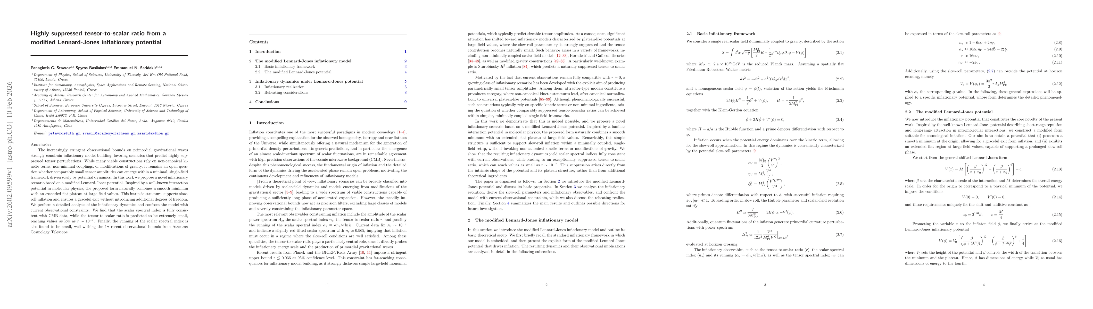 Thumbnail for Highly suppressed tensor-to-scalar ratio from a modified Lennard-Jones inflationary potential