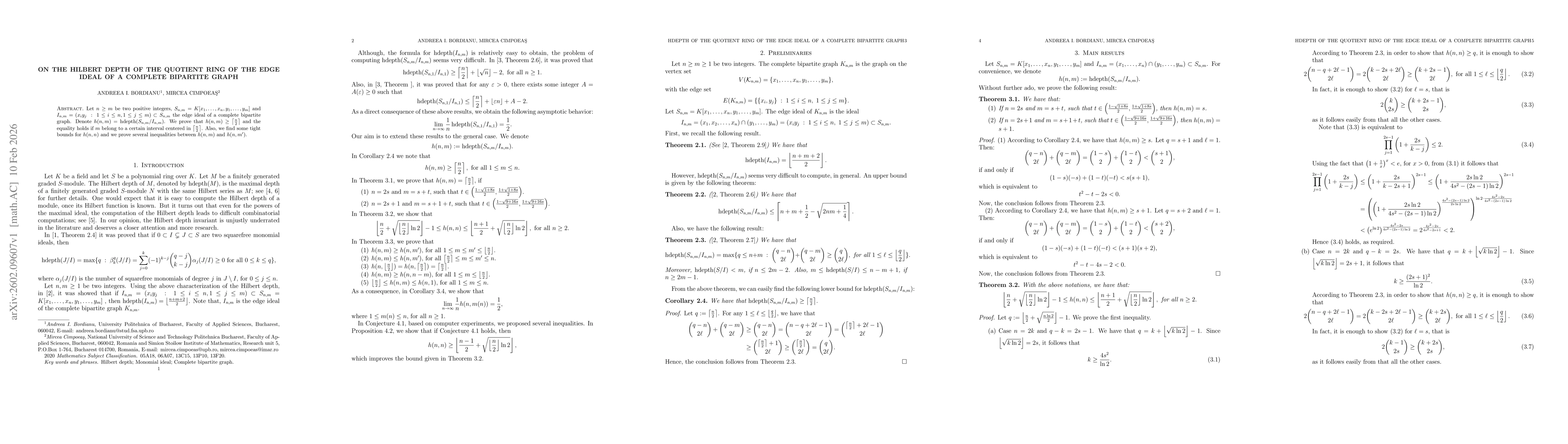 Thumbnail for On the Hilbert depth of the quotient ring of the edge ideal of a complete bipartite graph