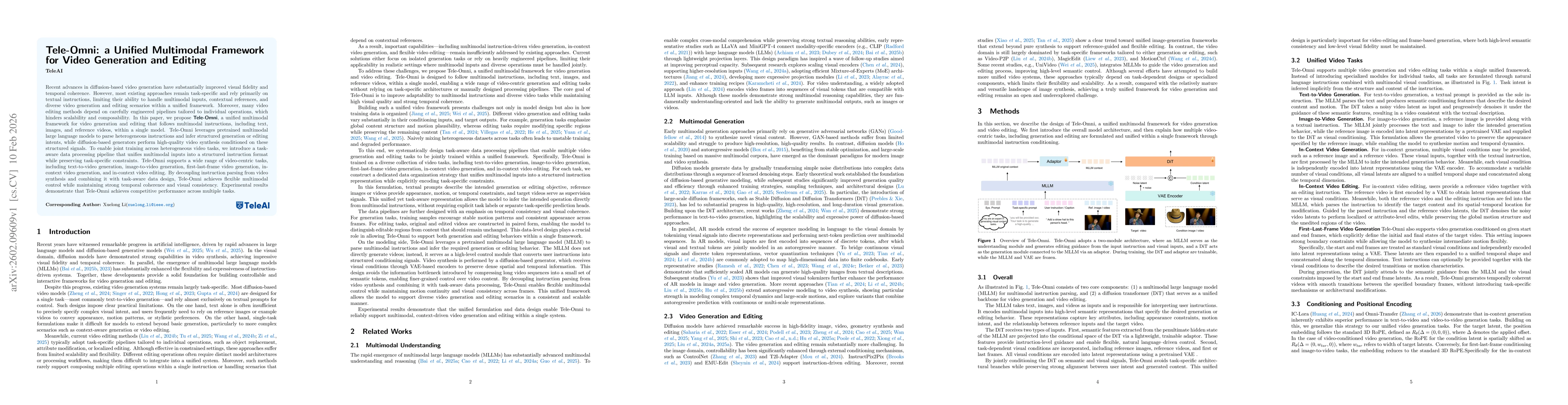 Thumbnail for Tele-Omni: a Unified Multimodal Framework for Video Generation and Editing