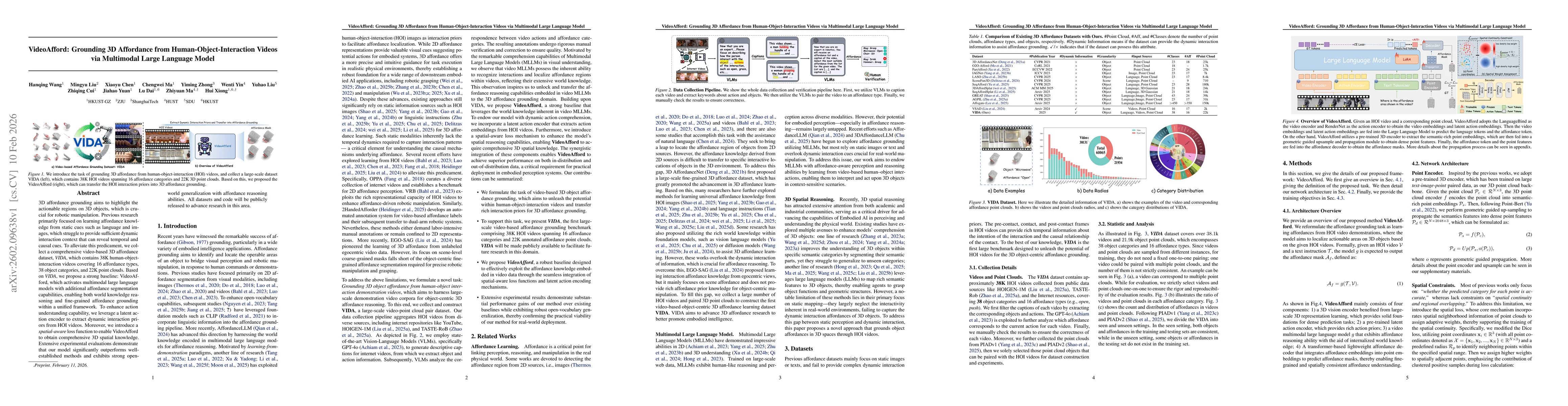 Thumbnail for VideoAfford: Grounding 3D Affordance from Human-Object-Interaction Videos via Multimodal Large Language Model