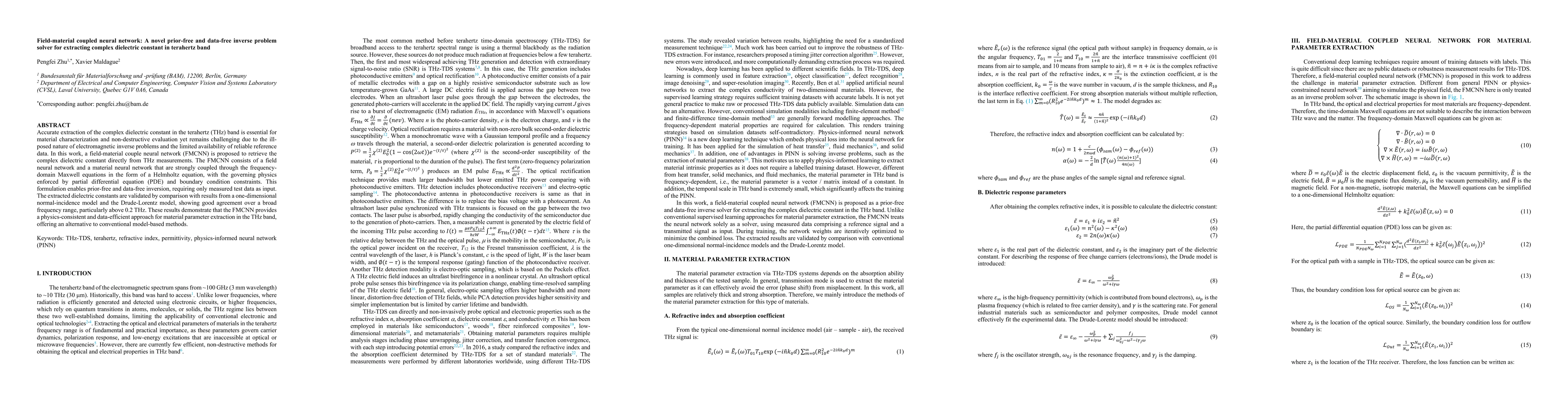 Thumbnail for Field-material coupled neural network: A novel prior-free and data-free inverse problem solver for extracting complex dielectric constant in terahertz band