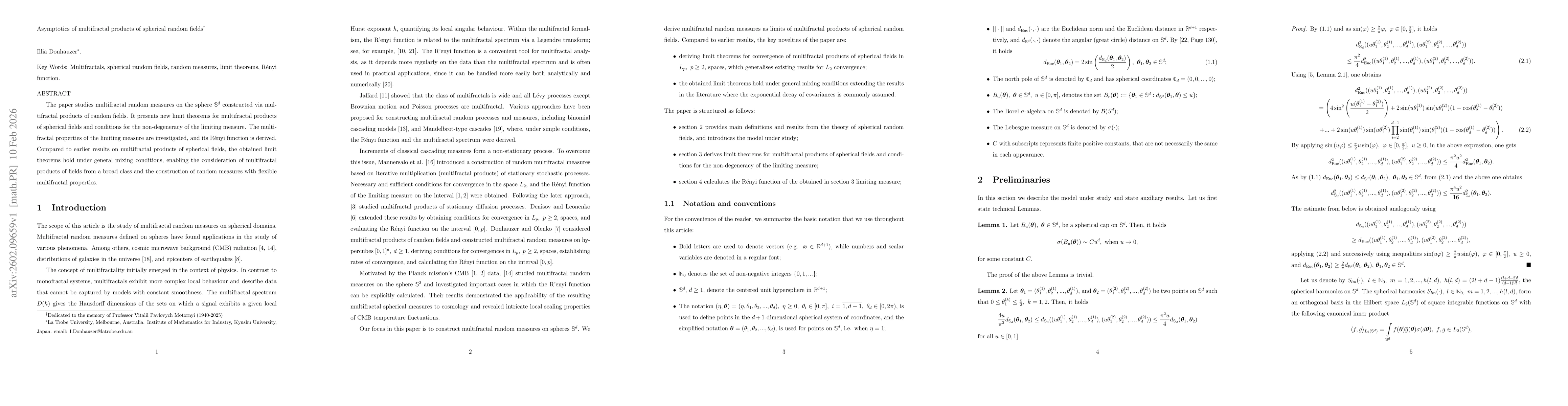 Thumbnail for Asymptotics of multifractal products of spherical random fields