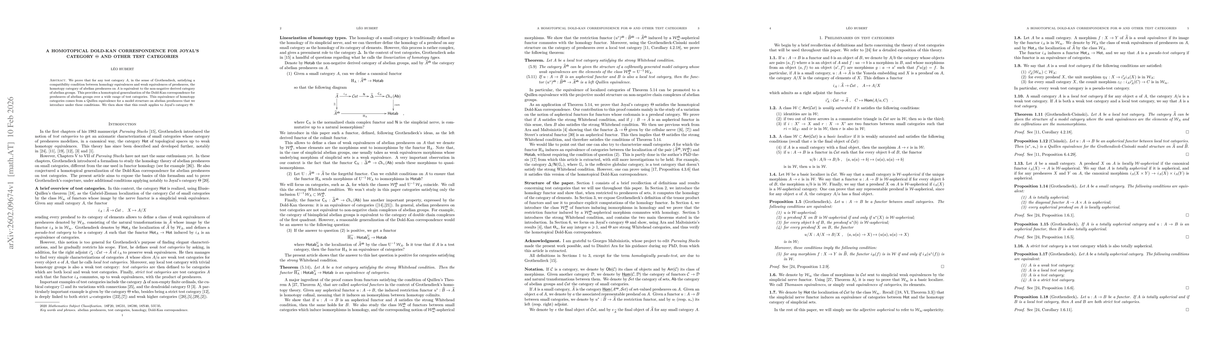 Thumbnail for A homotopical Dold-Kan correspondence for Joyal's category $Θ$ and other test categories