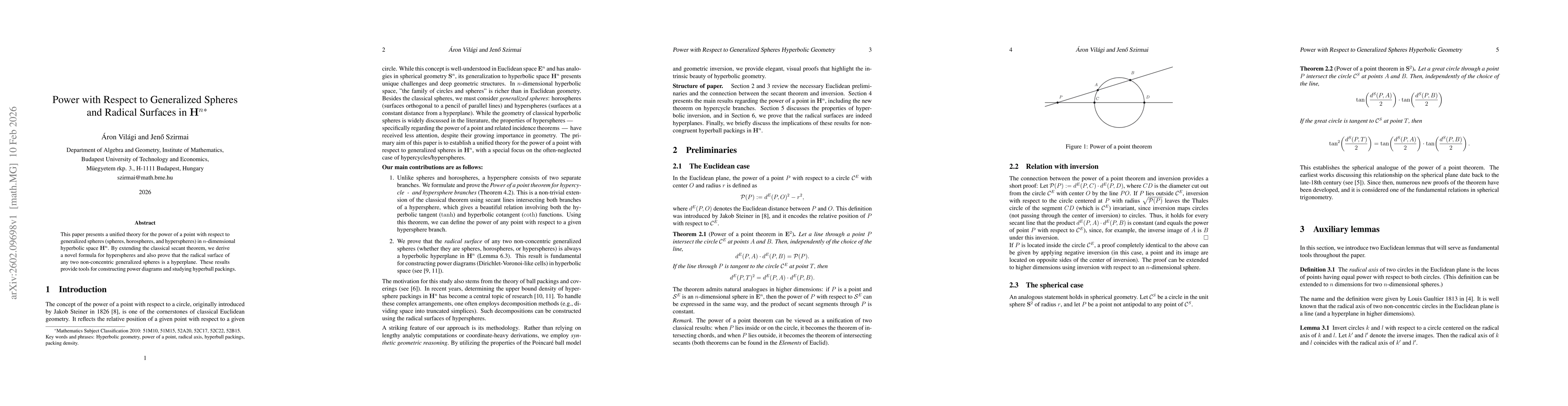 Thumbnail for Power with Respect to Generalized Spheres and Radical Surfaces in $\mathbf{H}^n$