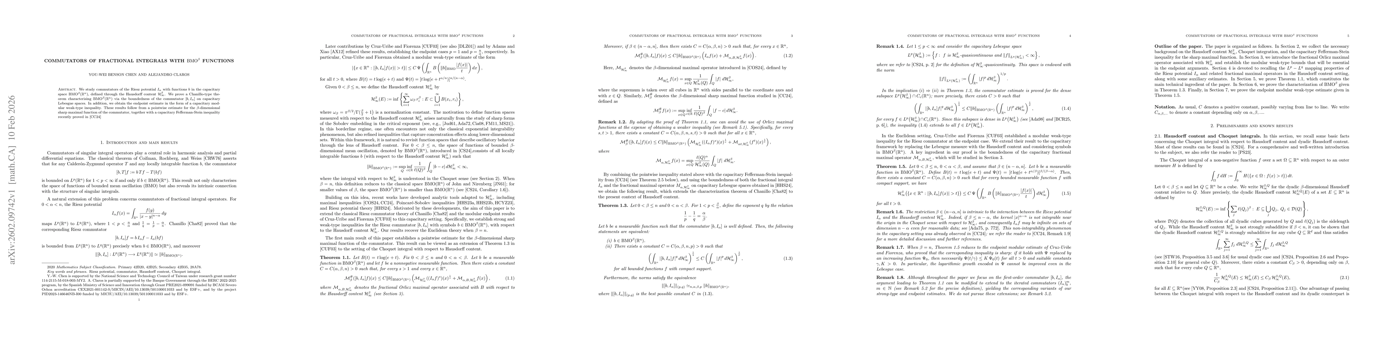 Thumbnail for Commutators of Fractional Integrals with $\operatorname{BMO}^β$ Functions