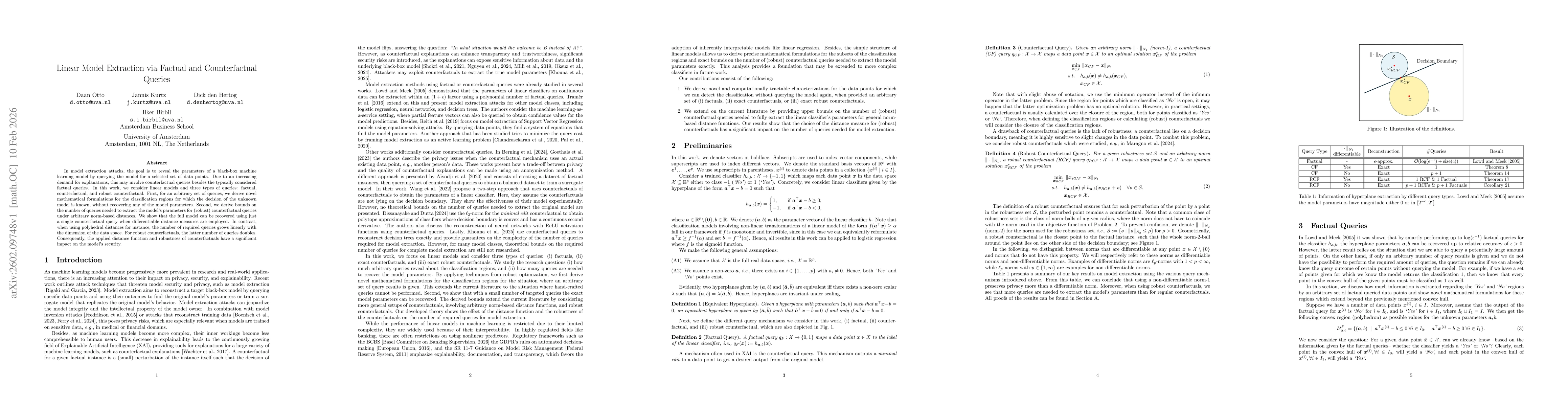 Thumbnail for Linear Model Extraction via Factual and Counterfactual Queries