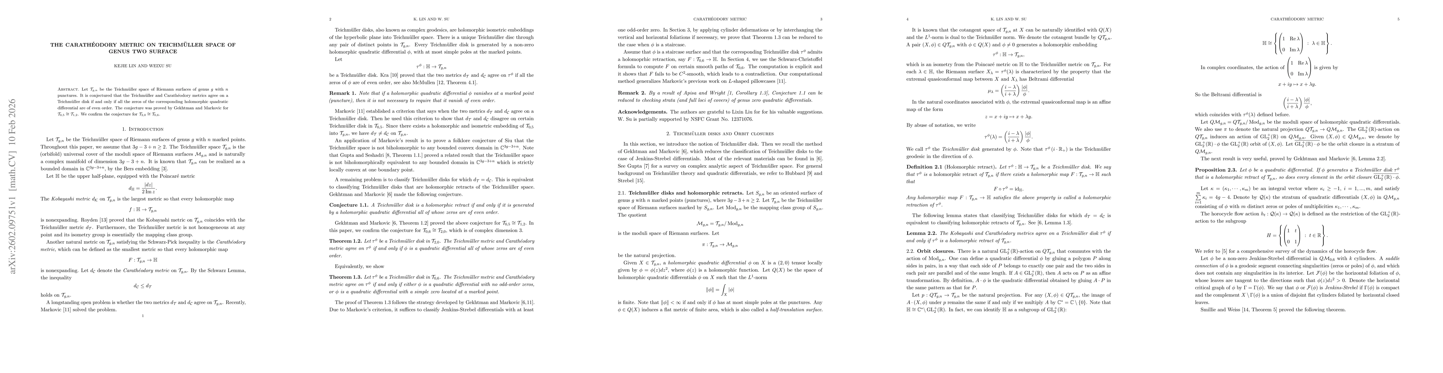 Thumbnail for The Carathéodory metric on Teichmüller space of genus two surface