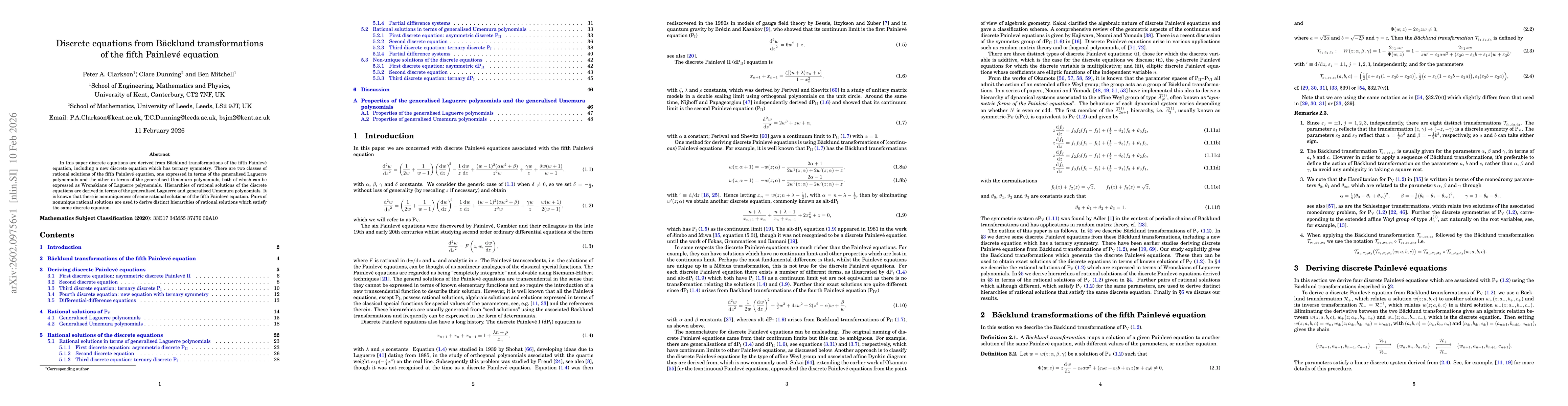 Thumbnail for Discrete equations from Bäcklund transformations of the fifth Painlevé equation