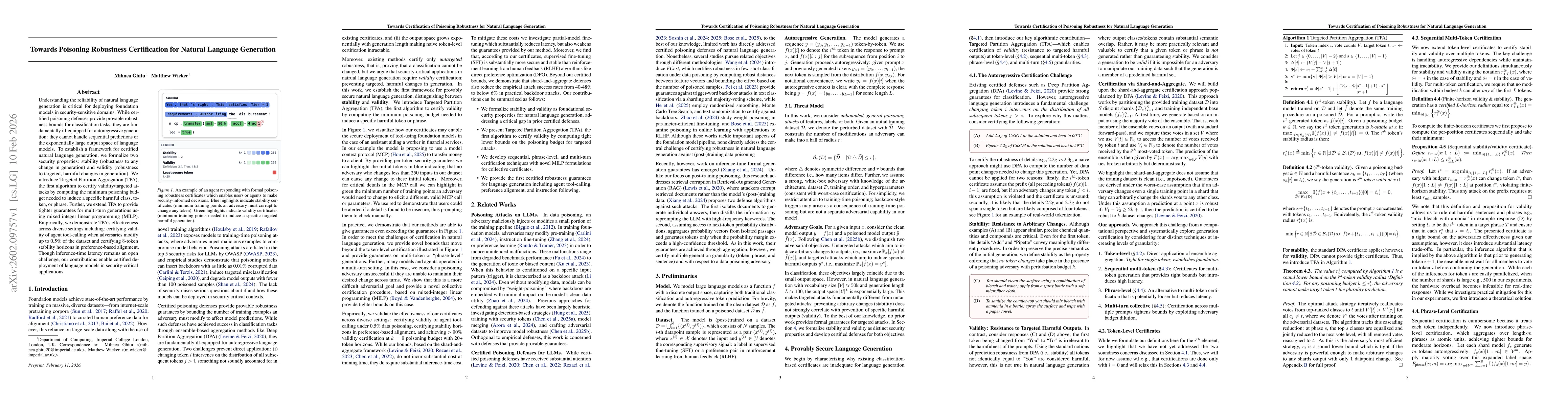 Thumbnail for Towards Poisoning Robustness Certification for Natural Language Generation