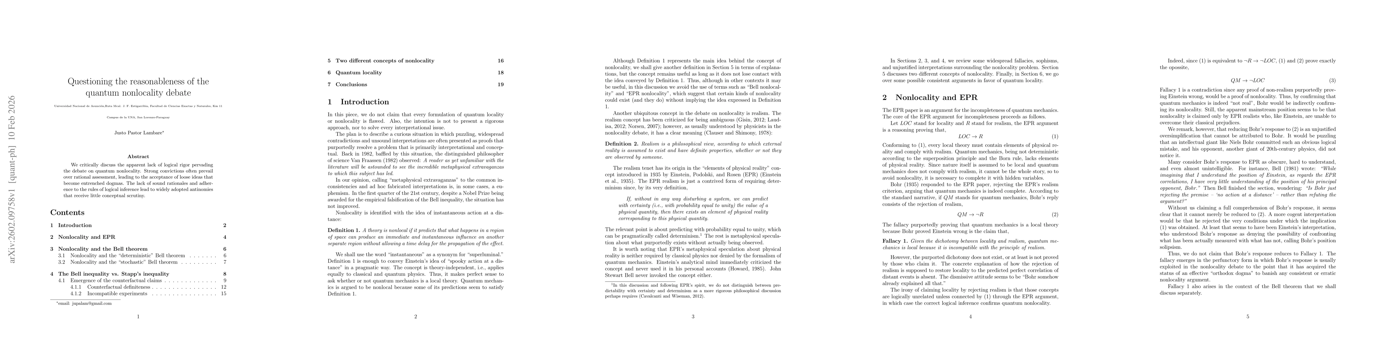 Thumbnail for Questioning the reasonableness of the quantum nonlocality debate