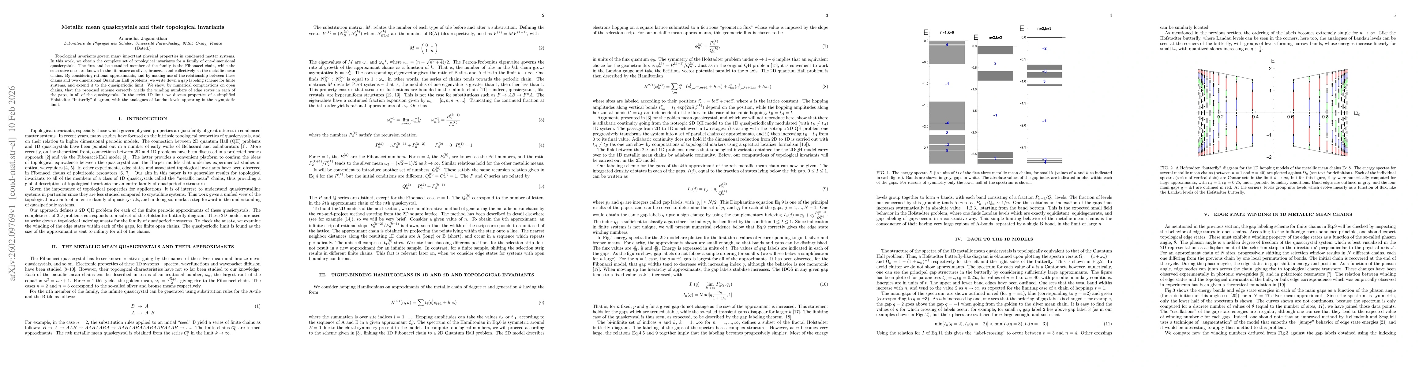 Thumbnail for Metallic mean quasicrystals and their topological invariants