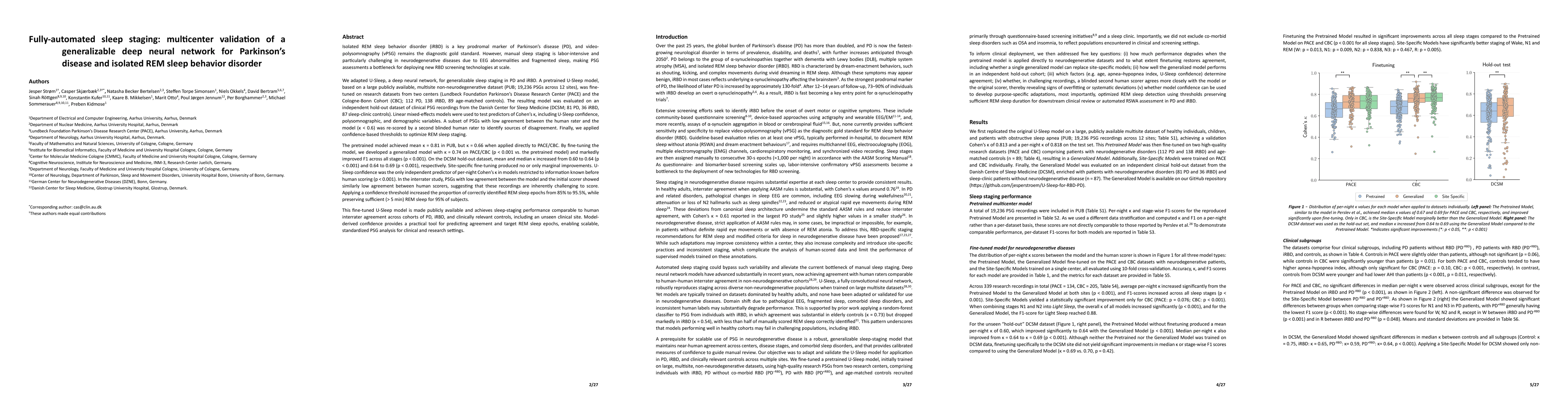 Thumbnail for Fully-automated sleep staging: multicenter validation of a generalizable deep neural network for Parkinson's disease and isolated REM sleep behavior disorder
