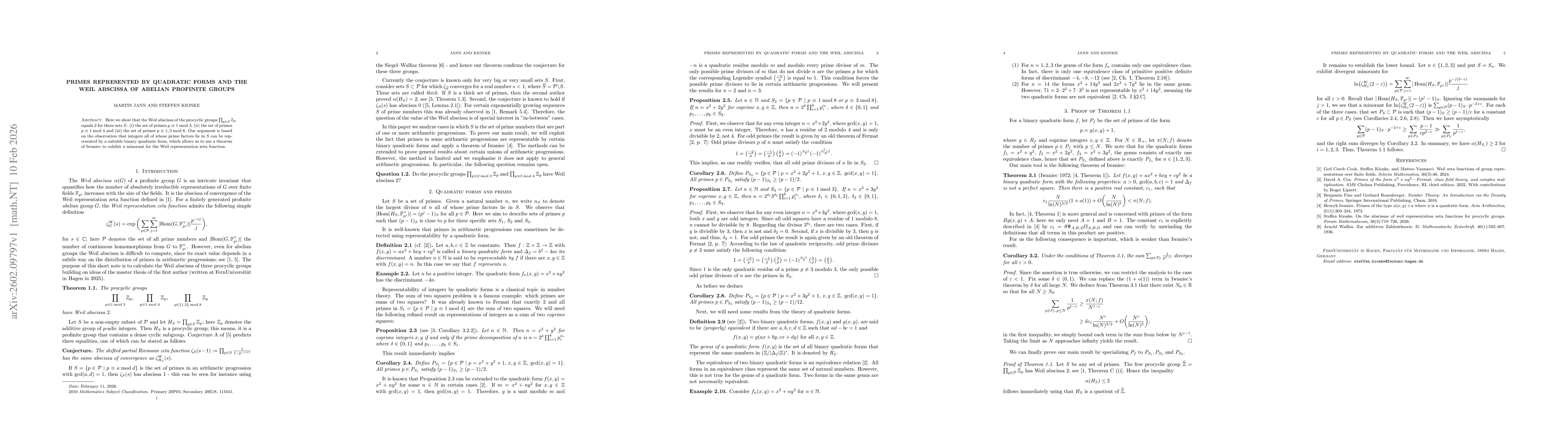 Thumbnail for Primes represented by quadratic forms and the Weil abscissa of abelian profinite groups