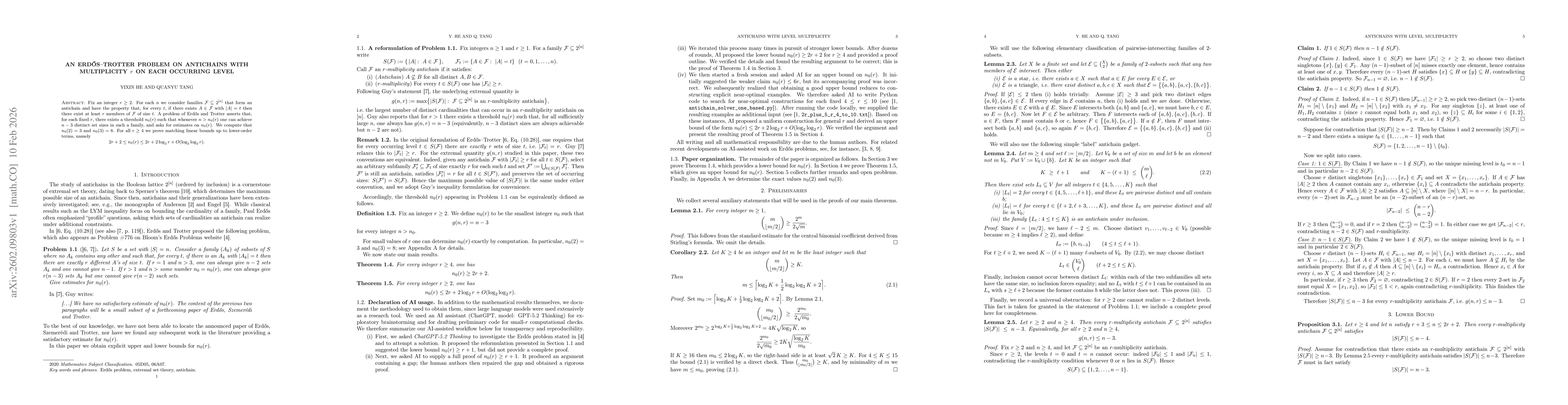 Thumbnail for An Erdős--Trotter problem on antichains with multiplicity $r$ on each occurring level