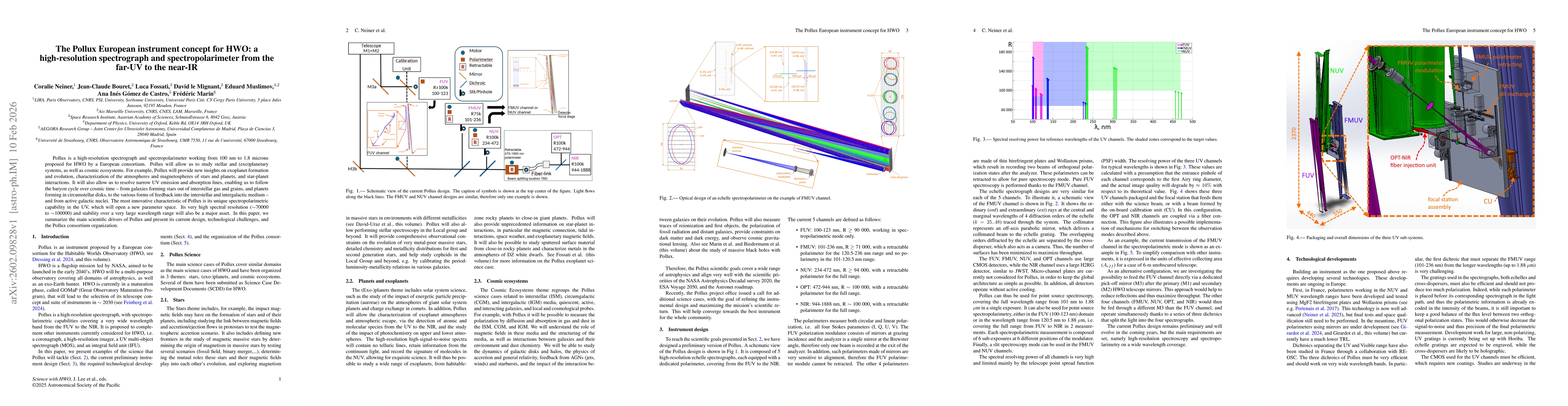 Thumbnail for The Pollux European instrument concept for HWO: a high-resolution spectrograph and spectropolarimeter from the far-UV to the near-IR