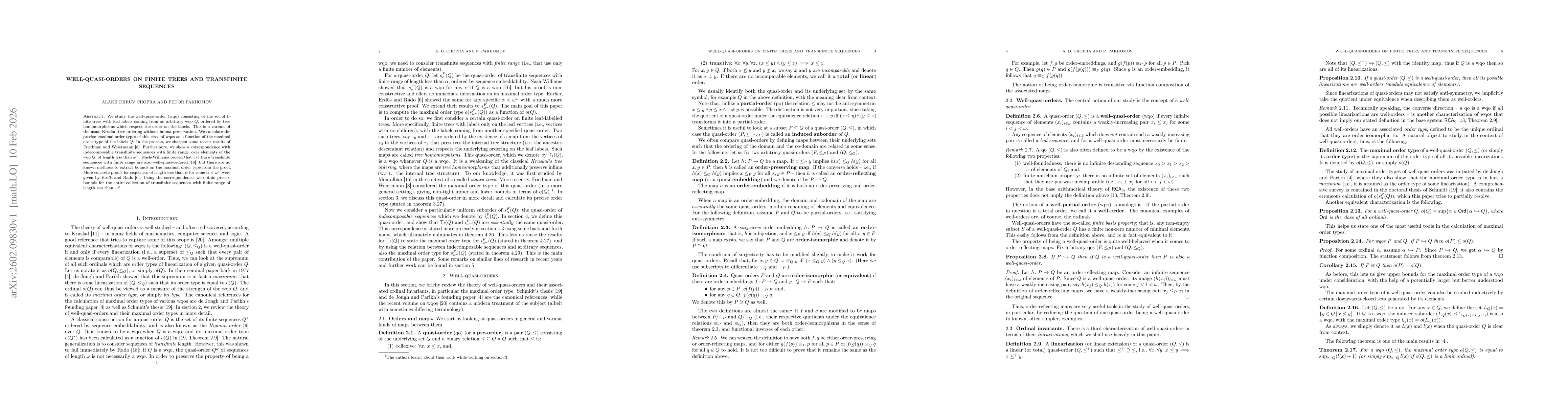 Thumbnail for Well-quasi-orders on finite trees and transfinite sequences