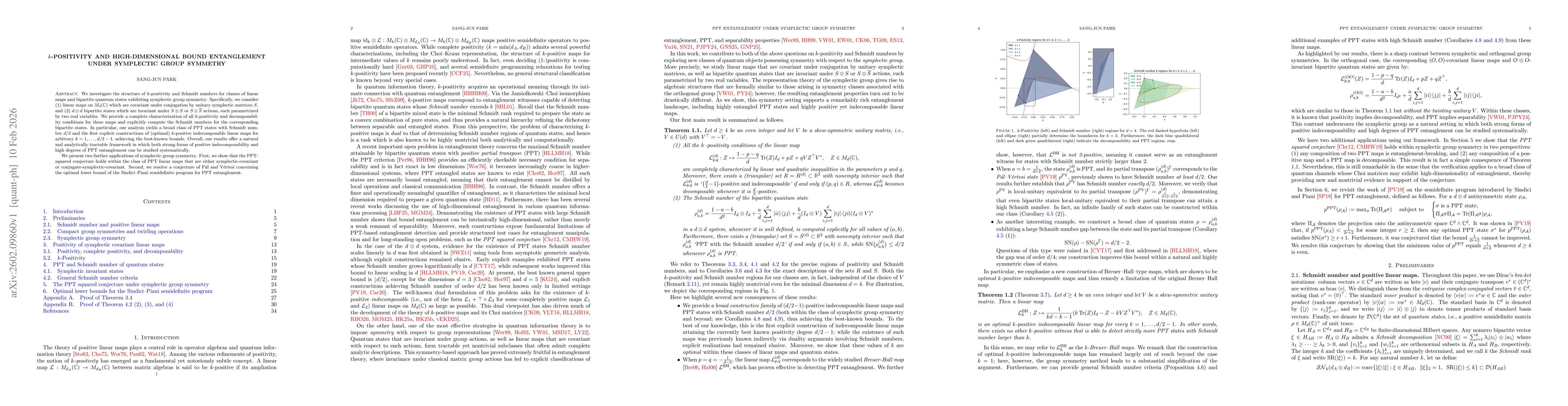 Thumbnail for $k$-Positivity and high-dimensional bound entanglement under symplectic group symmetry