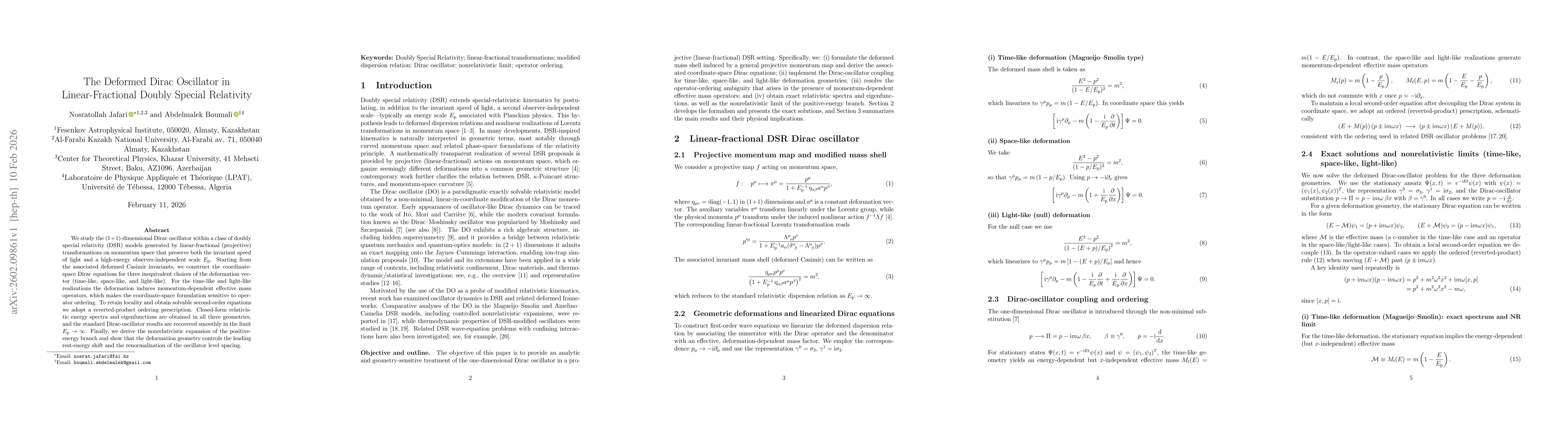 Thumbnail for The Deformed Dirac Oscillator in Linear-Fractional Doubly Special Relativity
