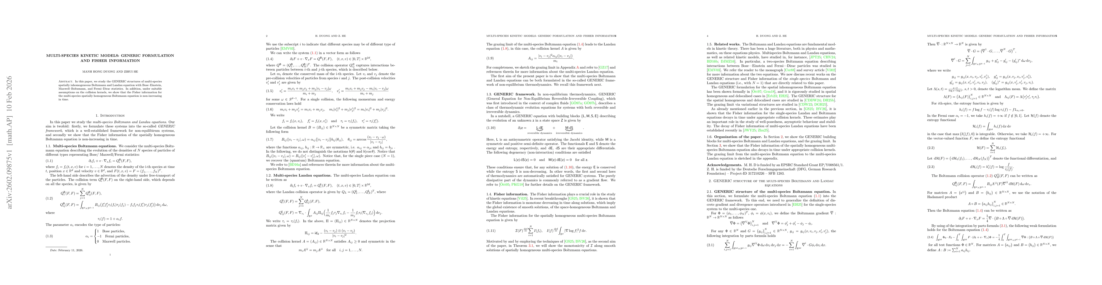 Thumbnail for Multi-species kinetic models: GENERIC formulation and Fisher information